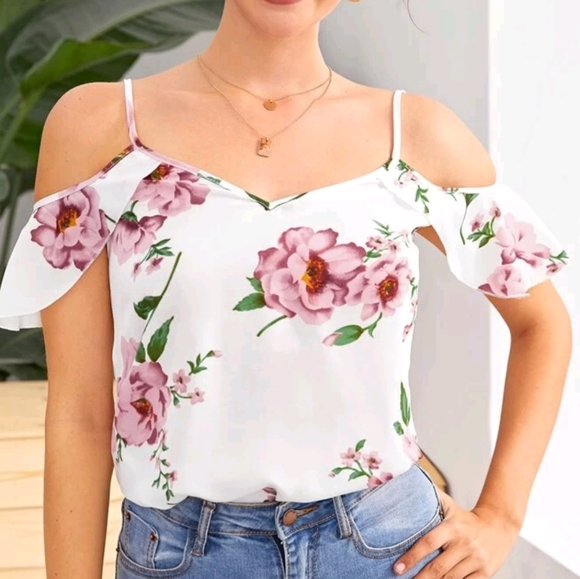 SHEIN cold shoulder floral print top - Picture 3 of 8